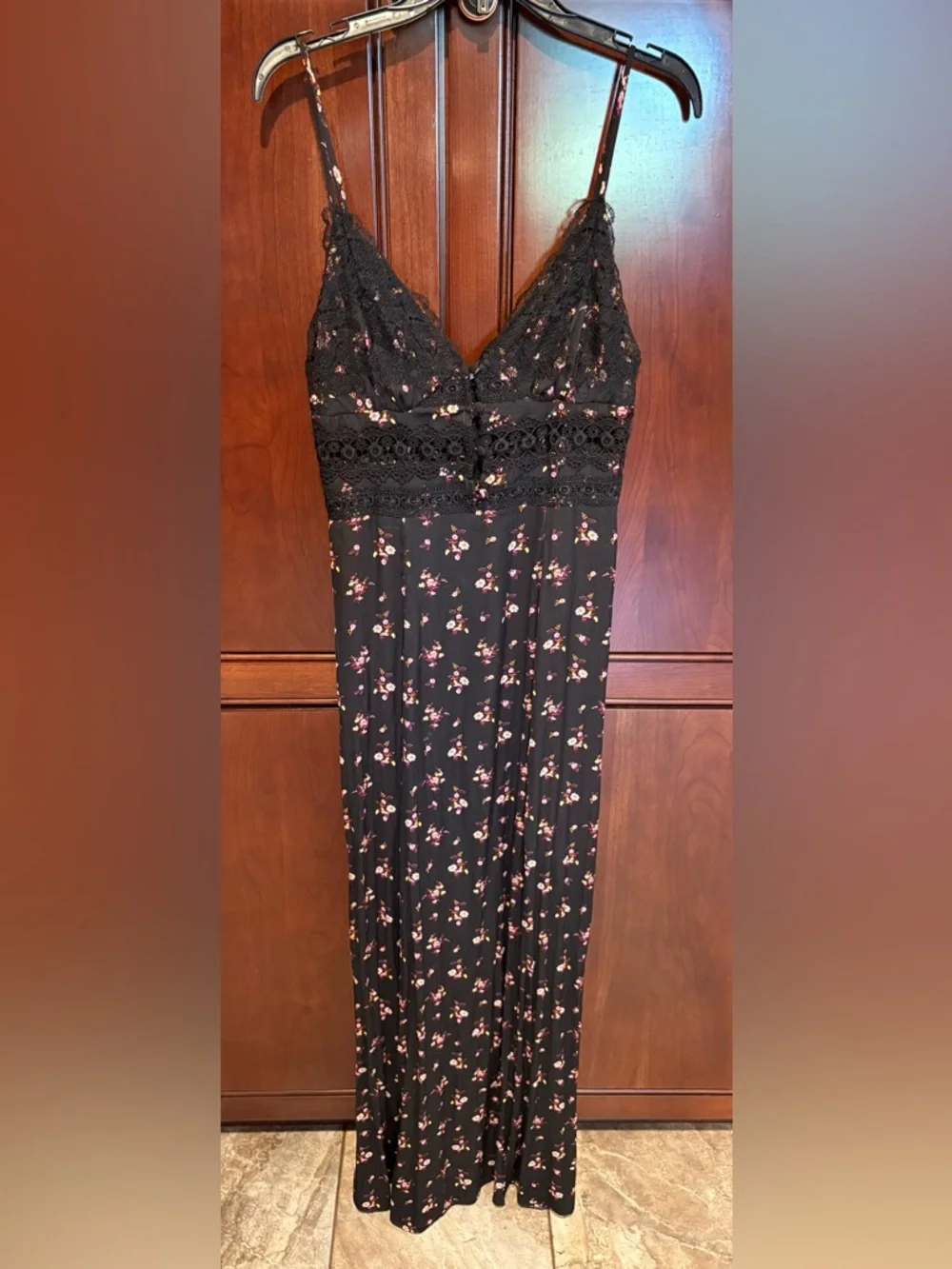 Free People Black Floral Lace Maxi Slip Dress - Picture 1 of 9